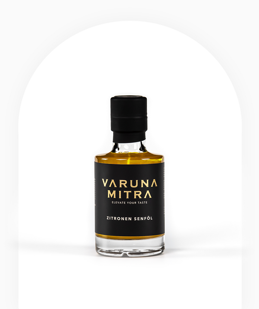 Varuna Mitra Zitronen Senföl Würzöl in der Flasche