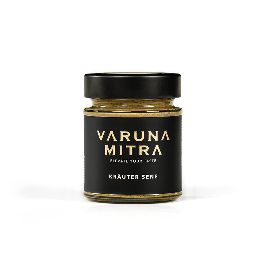 Varuna Mitra Kräuter Senf Glas Produktfoto auf weiß