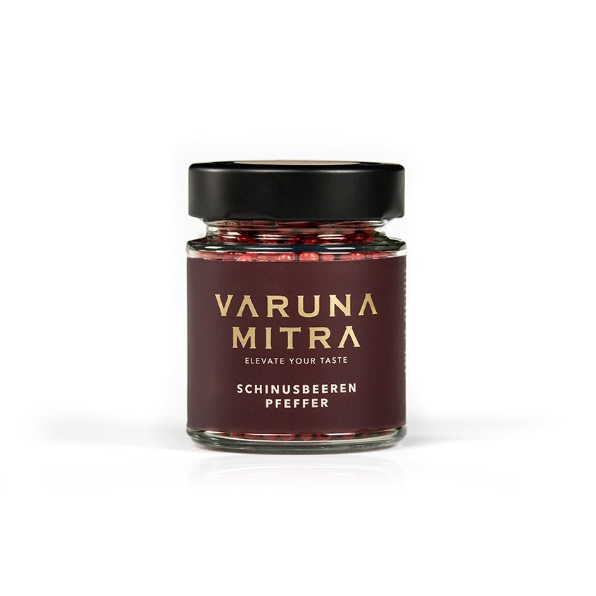 Varuna Mitra Schinusbeeren Pfeffer Glas Produktfoto auf weiß